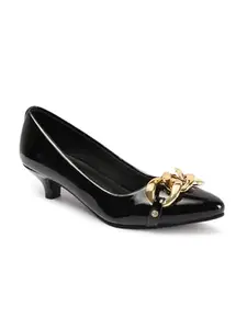 Carlton London Women Black Stylish Slip-on Pump Shoes with Kitten Heels, Pointed Toe (36)