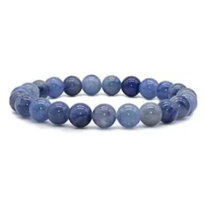 IndGem Natural Blue Aventurine Semi Precious Stones Reiki Chakra Healing Yoga Meditation Crystal Fengshui Gemstones Round Beads Stretchable Bracelet for Men and Women (8 (MM))