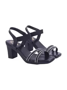 Shoetopia Elegant Black Block Sandals For Women & Girls /EU41