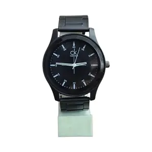 Men's Black Analog Wrist Watch with Stainless Steel Strap