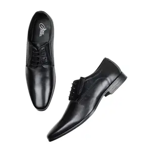 JACK REBEL Men's Smart and Stylish Rover Black Lace-Up Formal Shoes | Comfortable Fit | Premium Leather|Pointed Tip with Heeled Bottoms | Perfect for Everyday Wear
