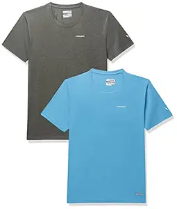 Charged Brisk-002 Melange Polyester Round Neck Sports T-Shirt Olive Size 2Xl And Pulse-006 Checker Knitt Polyester Round Neck Sports T-Shirt Scuba Size 2Xl