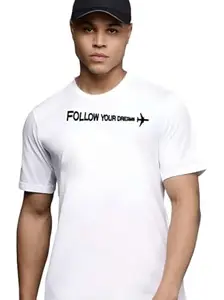 K & M.. Men's Polyester Half Sleeves Printed Casual T-Shirts White