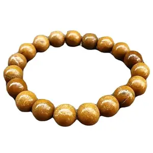 RRJEWELZ 10mm Natural Gemstone Butterscotch Jasper Round shape Smooth cut beads 7.5 inch stretchable bracelet for men. | STBR_RR_M_02453