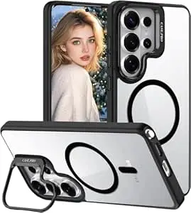 VONZEE Compatible for Samsung S26 Ultra 5G Case, Compatible with MagSafe, Military-Grade Protective Case, Built-in Stash Stand Phone Case, Scratch-Resistant Back Cover, Classic Series|Clear Black