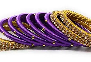 Generic Thread Trends Silk Thread Bangles Plastic Gold Plated and Zircon Bangle Light Purple-Gold (size-2/4)