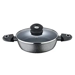 Bergner Orion NonStick 24 cm Shallow Kadai, Glass Lid, 2.3 L Capacity, 100% Recyclable, For Braising/Sautéing/Simmering, Textured Soft Touch Handles, Granite Finish, Induction & Gas ready, 1-Year Warranty price in India.
