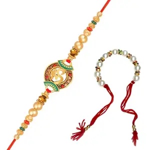 De Marquis Bhaiya & Bhabhi Rakhi Gift Set, 1 Rakhi + 1 Lumba, Couple Rakhee, Tikka + Greeting Card Combo Gift Set (HAPPY RAKSHABANDHAN)