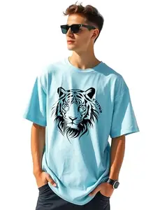 AUSK Oversized Tshirts || Half Sleeve Round Neck T-Shirts for Men Aqua Blue