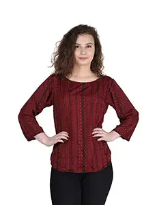 Women Top,3/4 Sleeves,Casual Wear,Printed Top,Size XL Maroon
