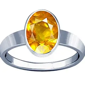 Ramneek Jewels 5.25-5.50 Ratti Yellow Sapphire Pukhraj Gemstone Silver Plain Design Ring For Men & Women