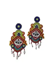 ZuDiva Handmade Earring for women Beaded & fabric and glass beads jewellery MA DURGA Earring Set