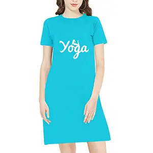Pooplu Women's Regular Fit Knee Length Yoga Girl Cotton Graphic Printed Round Neck Half Sleeves Pootlu, Gym, Exercise, Fitness, Yoga Tees, Yoga Tops and Tshirts.(Oplu_Turquoise_XX-Large)