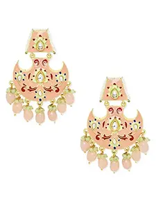 OOMPH Jewellery Peach Meenakari Ethnic Drop Earrings - Kundan and Pearls Studded For Women & Girls (EHC9_Z)- For Women & Girls Stylish Latest