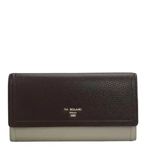 Da Milano Flap Leather Wallet for Women - Brown & Khaki