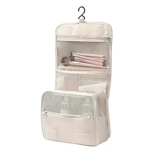 Epark Multifunction Portable Foldable Travel Toiletry Cosmetic Makeup Pouch Bag Organizer for Brush/Shaving Kit/Medicine Holder Bag for Men's & Women's Waterproof (Beige) 15 cms
