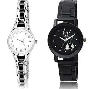 NIKOLA Love Analog White and Black Color Dial Women Watch - G594-GO153 (Pack of 2)