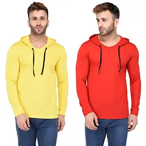 Adorbs Men's Combo Cotton Stylish Full Sleeves Hoodie T-Shirt (Pack of 2) Yellow-Red