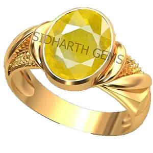 SIDHARTH GEMS 12.25 Ratti Natural Yellow Sapphire Pukhraj Panchdhatu Rashi Ratan Gold Ring for Men and Women's