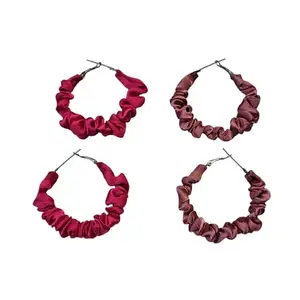 VRCreations Handmade Scrunchie Ruched Fabric Hoop Earrings, Red, 4 cm Diameter, Satin Earrings Satin Scrunchie Hoop Earrings, 2 Pairs, Pink and Mauve, Ruched Design