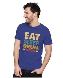 ALLEN BLACK Men's & Women's Regular Fit T-Shirt Eat Sleep Drum Repeat - Lettering 100% Cotton Unise T-Shirt Royal Blue_EATREP3-Royal Blue 3XL Men Round_