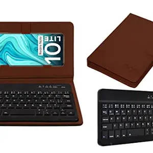 ACM Acm Wireless Bluetooth Keyboard Case Compatible with Xiaomi Redmi Note 10 Lite Mobile Flip Cover Stand Study Gaming Brown