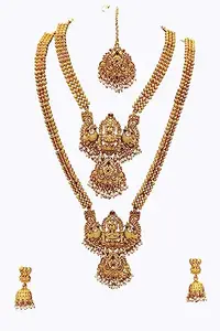 Adorable Necklace Set for Women,Matte Finish Bridal Jewellery Set, Wedding Collection Necklace Earring, for Women-2 Neckless, 1 Pair Earring, 1 Maang Tikka-20