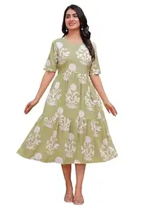 Women's Tiered Midi Dress, Floral Print, Short Sleeves, Cotton Blend