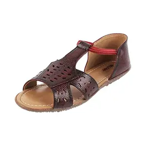 Walkway Women Maroon Leather Sandals, EU/36 UK/3 (33-91)