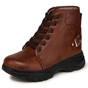 D-SNEAKERZ Boot Shoes High Ankle Heel shoes for Women And Girls Casual Stylish New Model Latest Trendy Sneaker 9023 Brown color