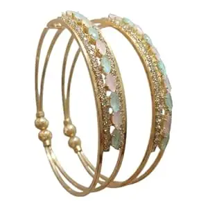 1 Gram Gold Plated Bangles Set with AD Diamond for Girls and Women, Antique Design, Daily Office Use, Skin Friendly