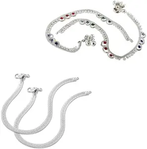 Lila Jewellery Traditional Jewellery For All Occassions Anklets Payal Pair for Women/Girls Alloy Anklet - Bzr_Combo Payal-115 & 118-(1-Pair Each)
