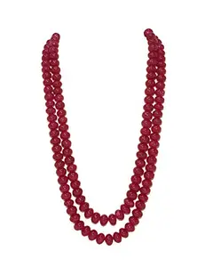 KGN GEMS, 3 Layer, Red Quartz Beads Necklace, Faceted Beads, Round Shape Semi-precious Beads Necklace, Faith And Love, For Girls And Women
