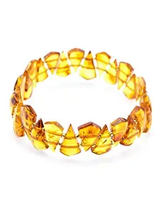 LKBEADS Natural Amber 14х10х3mm Triangle Shape Smooth Cut Beads 7 inch Stretchable Bracelet for Men & Women|STBR_RR_00294_70
