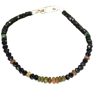LKBEADS Silver Plated Bracelet with Multicolor Faceted Ethiopian Opal Beads – Rondelle 3mm – 7 inch Adjustable – For Men & Women|LK_STACK_02759