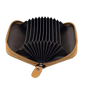 Stealodeal 13 Slot Orange Leather RFID Blocking Zipper Credit/Debit Card Holder