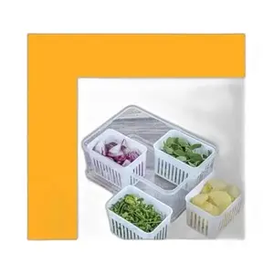 Fridge Storage Organizer Box Set for Vegetable | Drain Cup 4 in 1 Grid Removable Fridge Storage Boxes for Chopped Vegetables |Design - 568 Food Savers