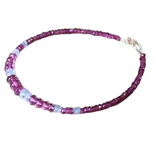 RRJEWELZ Garnet & Aquamarine bracelet for men & women - 2-4mm Rondelle Faceted & Smooth beads - 7 Inch with Silver plated clasp – Healing, Fashion, Gift, Spiritual, Yoga|LCBR_RR_07628