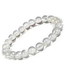 Natural Clear Quartz Crystal Bracelet – 8mm Beads with Selenite Charging Plate | Healing Stone Jewelry for Clarity, Energy & Spiritual Cleansing | Men & Women