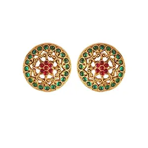 Amazon Brand - Anarva 18k Gold Plated Round Ruby Green Stone Handcraft Stud Earring for Women (E519MG)