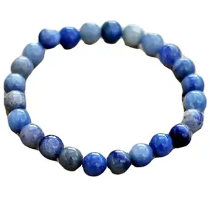 RRJEWELZ Natural Blue Aventurine 8mm Round Shape Smooth Cut Beads Stretchable Bracelet for Men & Women.|STBR_RR_02024_6.5