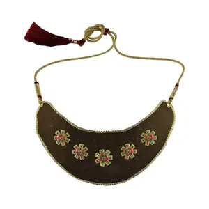MAYA FASHION Multi Colour Kundun Stud Velvet Necklace Elegant Necklace for Girls & Women | Wedding | Festival All Occasions (Sku-nec6047)