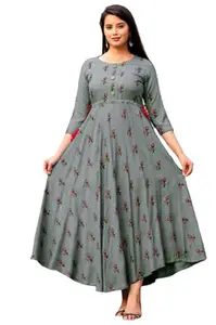 Generic Women's Knee-Length Anarkali Kurta Dress (jk ecommerce company jaipur_gray_M)