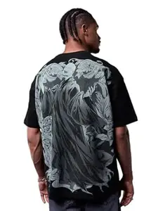 The Souled Store Harry Potter: Dark Lord Men and Boys Short Sleeves Round Neck Black Graphic Printed Lightweight Drop Shoulder Streetwear Trendy Oversized T-Shirt