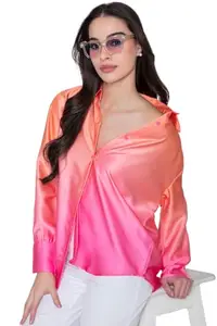 Lounge Dreams Pink Ombre Printed Satin Shirt (Large)