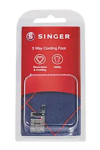 SINGER 3-Way Cording Foot – for Low Shank Sewing Machines | Perfect for Attaching 1–3 Decorative Cords or Threads | Ideal for Decorative Stitching, Quilting & Crafts