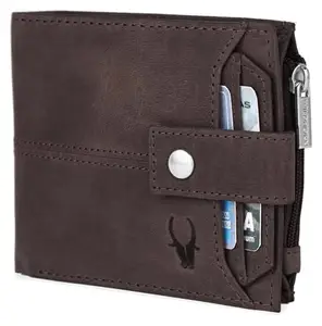 WildHorn Leather Wallet for Men | Ultra Strong Stitching | Zip Wallet with 9 Card Slots | 2 ID Slots (Dark Brown Hunter)