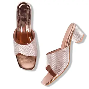 XE Looks Women's Gold Slip-On Heeled Sandals for Women | Textured Snake Print Design with Elevated Sole | Comfortable and Lightweight Heels For Girls & Women