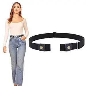 GUSTAVE ® Men's and Women's No Buckle Ladies Elastic Invisible Jeans Pants Dress Stretch Waist Belt up to 48" Christmas (Free Size;No.1 Black)