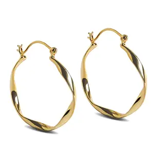 CLARA 925 Sterling Silver Twisted Hoop Earring |Gold Plated | Gift for Women & Girls